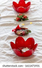 A Close Up View Of A Table Set Up For Christmas Day Lunch