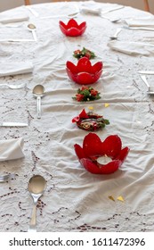 A Close Up View Of A Table Set Up For Christmas Day Lunch