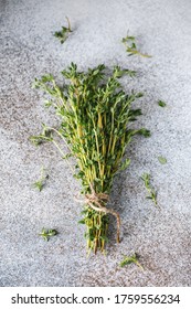 Close Up View Of Thyme Bunch. Herb Thyme On Table	
