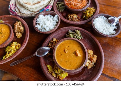 Close Up View Of Traditional Asian Food On Wooden Tabletop, Sri Lanka