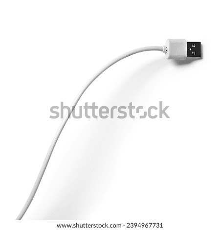 Close up view USB charging cable isolated on white background.