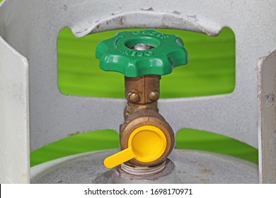 Close Up View Of A Valve On Top Of A Gas Cylinder