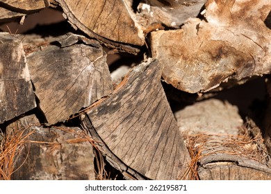 A close view of very dried split fire wood.