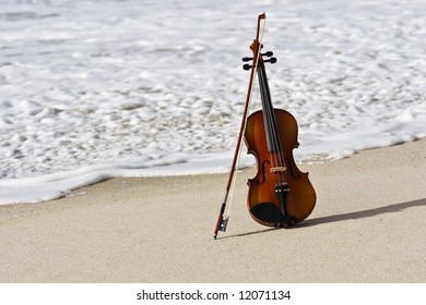 Close view of a violin at the Atlantic seashore