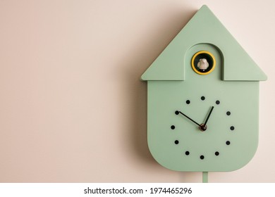 Close Up View Of Wall Cuckoo Clock On  Background. Sweden.