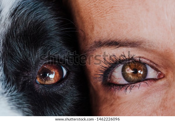 Close View Woman Dog Eyes Together Stock Photo Edit Now 1462226096