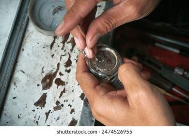 close up of vintage automatic watch repairing                                  - Powered by Shutterstock