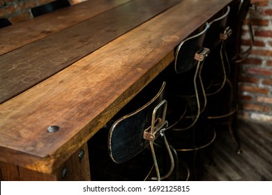 Close Up Vintage Chair And Wooden Top Table .