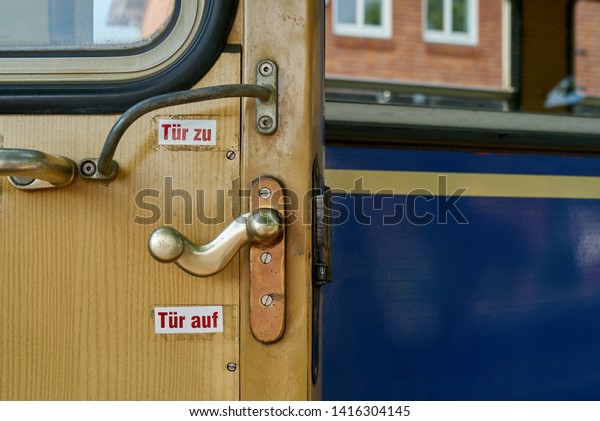 Close Vintage Door Handle Blue Train Stock Photo Edit Now