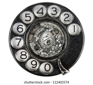 Close Up Of Vintage Phone Dial On White