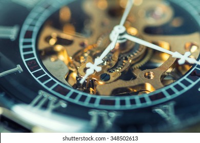 Close Up Of Vintage Pocket Watch Showing Gears