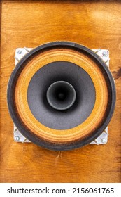 Close Up Of Vintage Speaker With Old Full Range Driver.