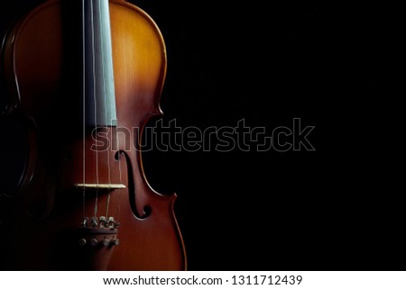 Close up violin on black background