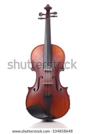 Close up of a violin on white background