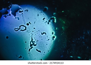 Close Up Virus, Cell Microscope Abstract In The Dark. Background Pattern For Design.	