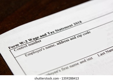 Close Up Of A W2 Tax Form In The United States