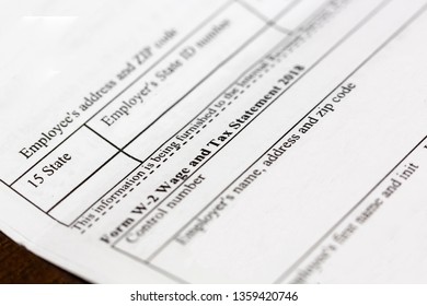 Close Up Of W2 Tax Form In The United States