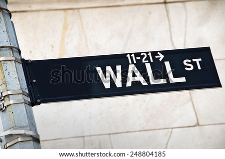 Close up of a Wall street direction sign, New York, USA