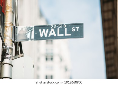 Close Up Of Wall Street Sign In New York City.