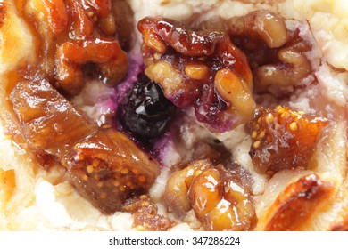close up of walnut and fig pie