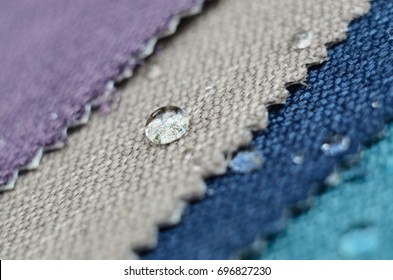 Close Up Water Drop On Gunny Textile. Concept For Easy Clean, Waterproof Surfaces