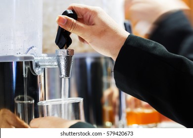 Close Up Water Droplet On Stainless Steel Dispenser Cooler Valve