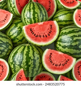 A close up of watermelon slices with a few slices missing. Concept of abundance and freshness, as the watermelon is ripe and juicy - Powered by Shutterstock