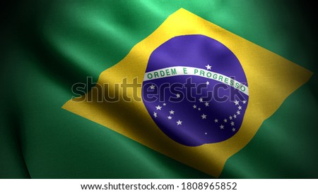 close up waving flag of brazil. flag symbols of brazil.