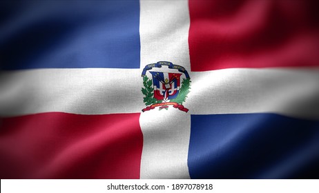 close up waving flag of Dominican Republic. flag symbols of Dominican Republic.