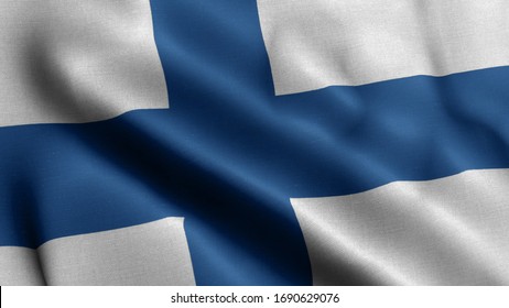 Close up waving flag of Finland