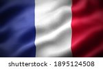close up waving flag of France. flag symbols of France.