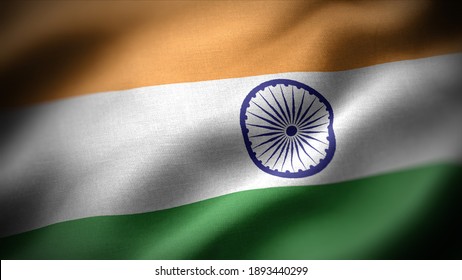 Close Up Waving Flag Of India. Flag Symbols Of India.