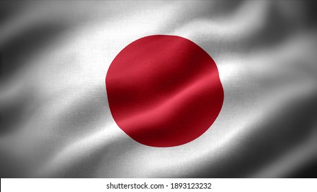 close up waving flag of Japan. flag symbols of  Japan.