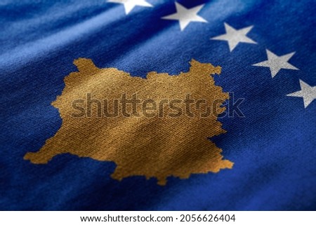 Close up waving flag of Kosovo. Concept of Kosovo.