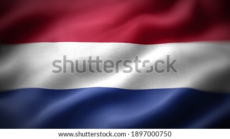 close up waving flag of Netherlands. flag symbols of Netherlands.