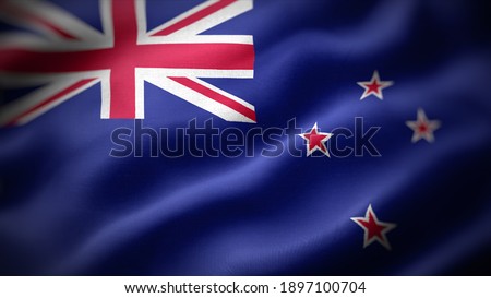 close up waving flag of New Zealand. flag symbols of New Zealand.
