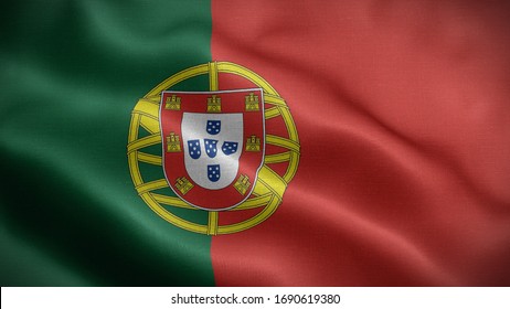 Close up waving flag of Portugal
