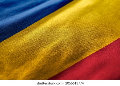 Close up waving flag of Romania. Concept of Romania.