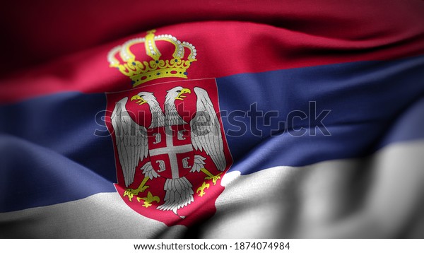 close\
up waving flag of Serbia. flag symbols of\
Serbia.