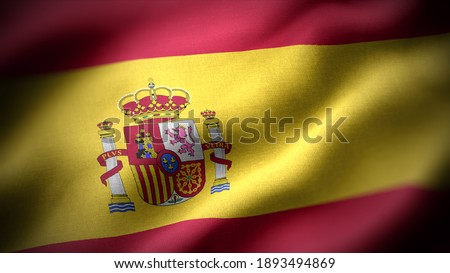 close up waving flag of Spain. flag symbols of Spain.
