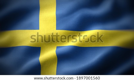 close up waving flag of Sweden. flag symbols of Sweden.
