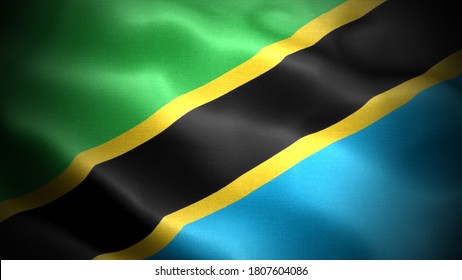 close up waving flag of tanzania. flag symbols of tanzania.