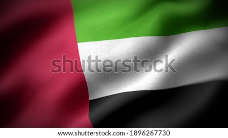close up waving flag of United Arab Emirates. flag symbols of United Arab Emirates.