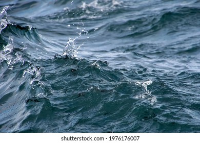 Close up of wavy lake water with splash droplets