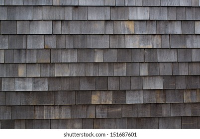 Close up of Weathered Cedar Shingled Wall on Ocean Front House