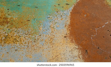 Close up of weathered rust and peeling paint on a metal surface representing decay and urban street art aesthetics - Powered by Shutterstock