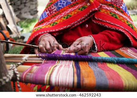 Close up of weaving in Peru
