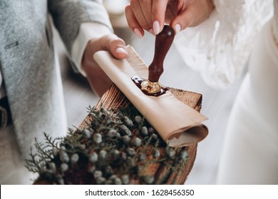 Close up wedding details in rustic and boho style stamp, weeding wovs - Powered by Shutterstock