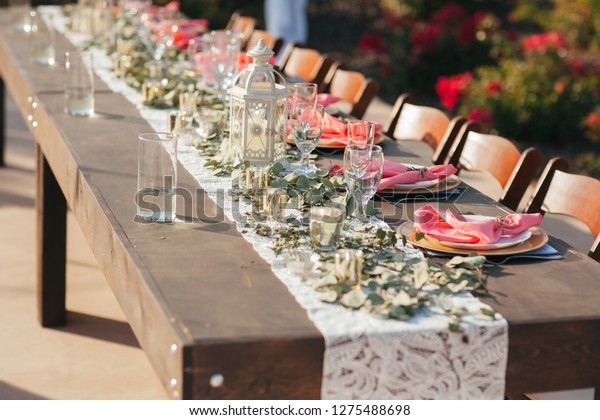 Close Wedding Reception Table Setup Outdoors Stock Photo Edit Now