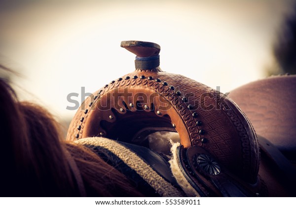 Close up of western\
saddle